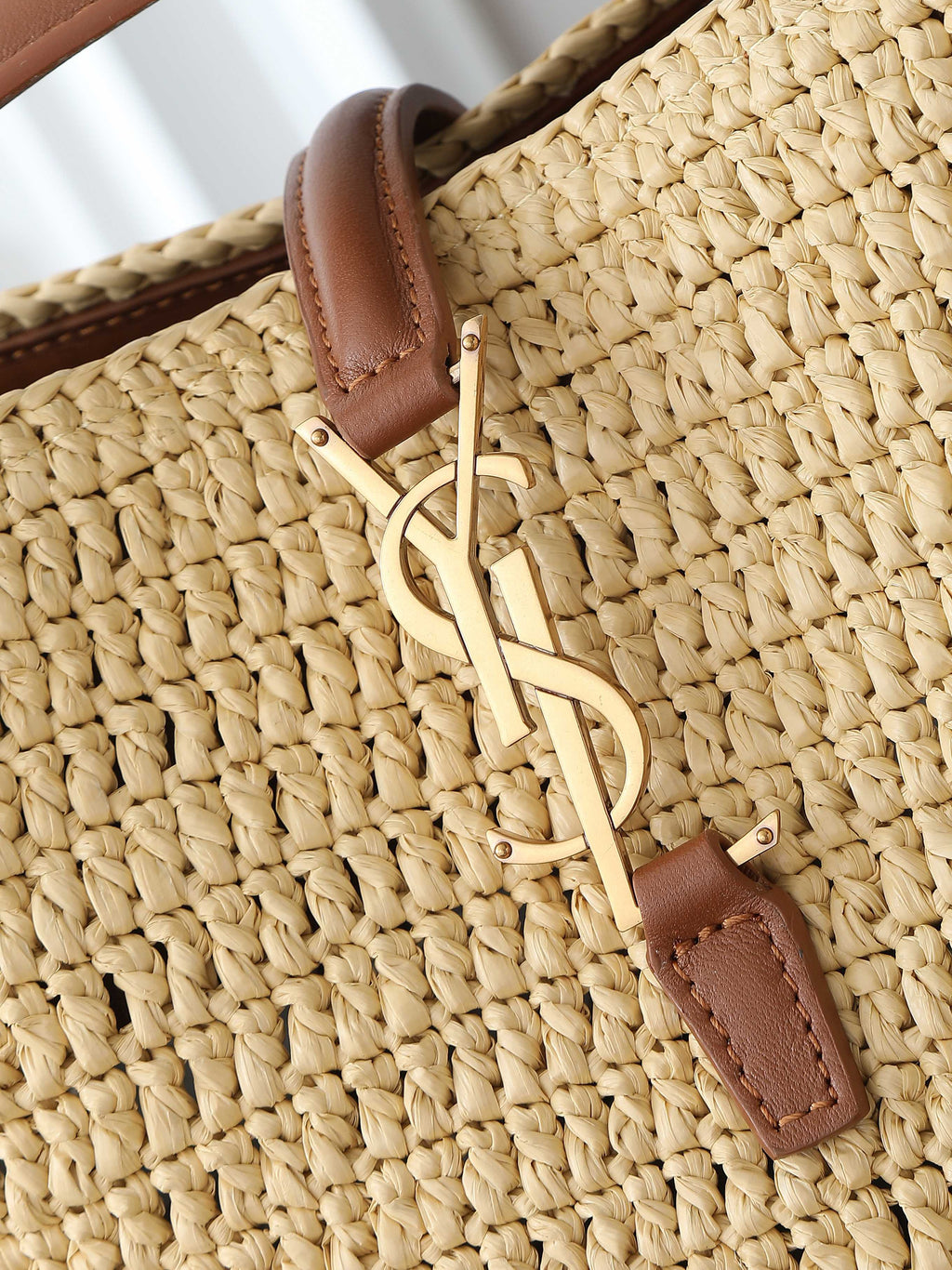 Raffia Woven Bucket Bag | Beige | Calfskin Trim (Premium quality)