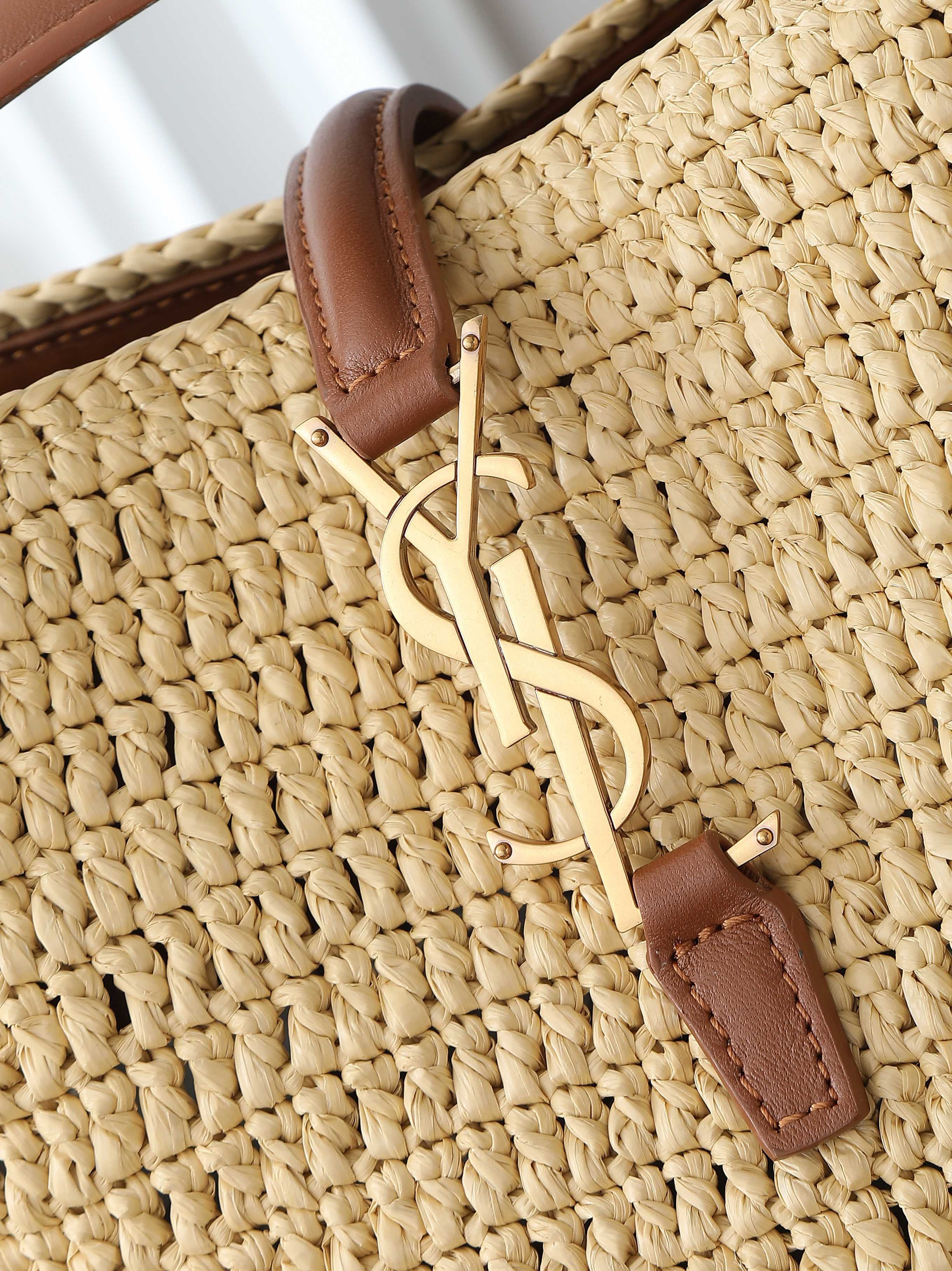 Raffia Woven Bucket Bag | Beige | Calfskin Trim (Premium quality)