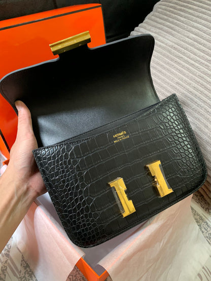 Crocodile-Patterned H*r*m Bag from the Constance Collection