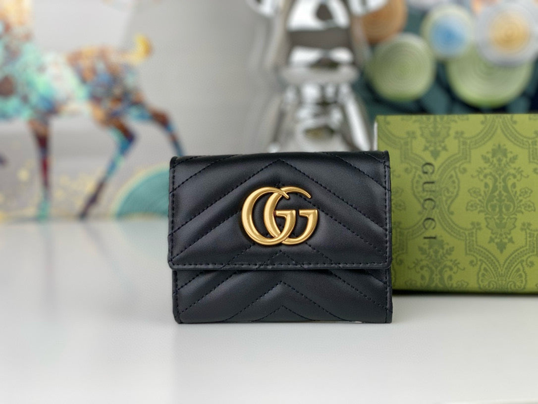 Guc*ci Double G Bronze Metal Folding Clip Wallet