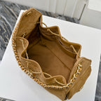 Quilted Hobo Bucket Bag — Vintage Black &amp; Gold
