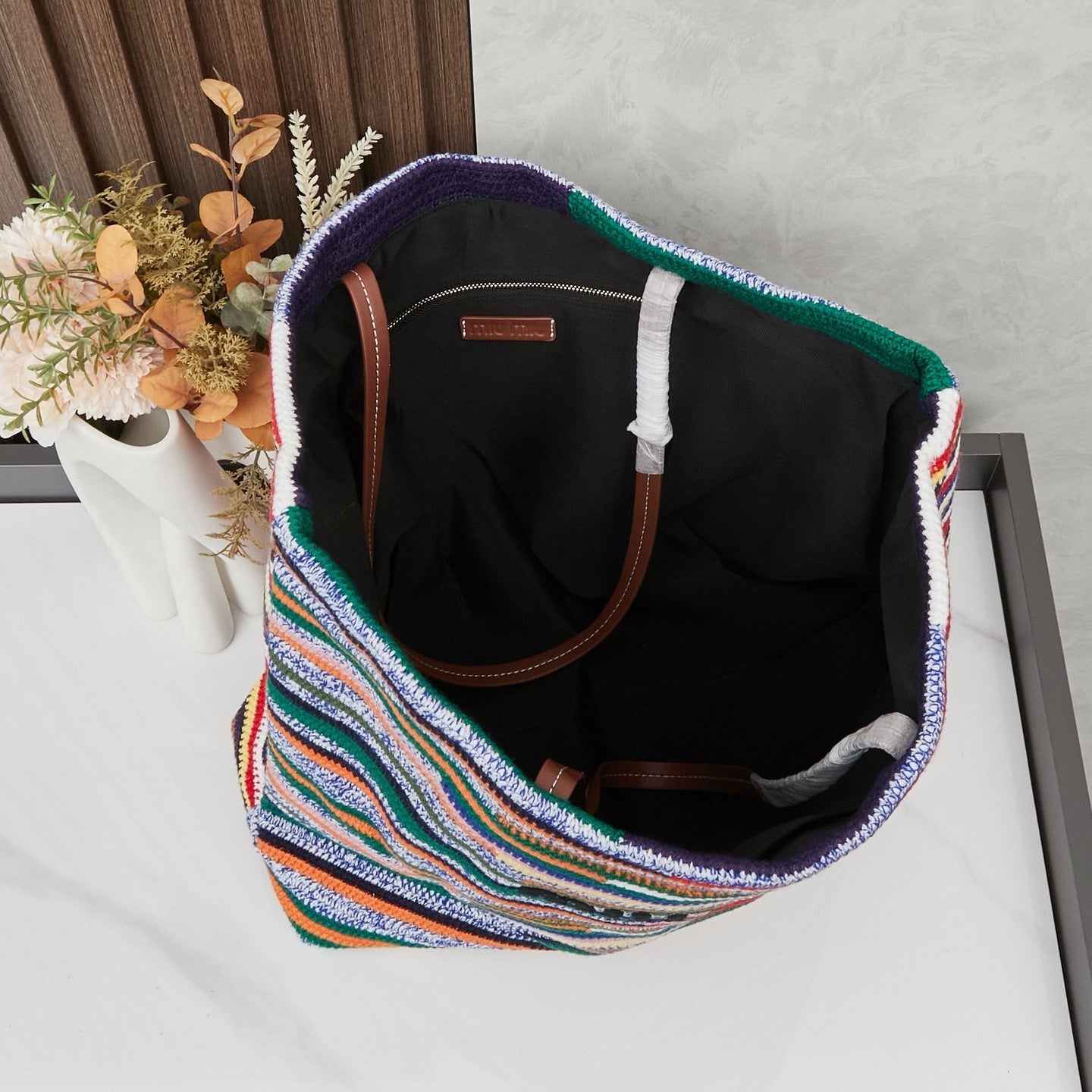 Handwoven Rainbow Embroidered Raffia Tote Bag