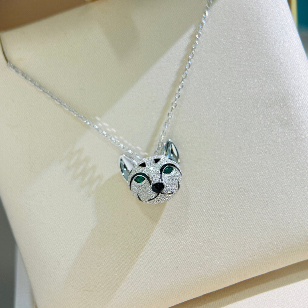 Cat Fine Jewelry Necklace | Tsavorite &amp; Sapphire | 925 Silver & 18K Gold