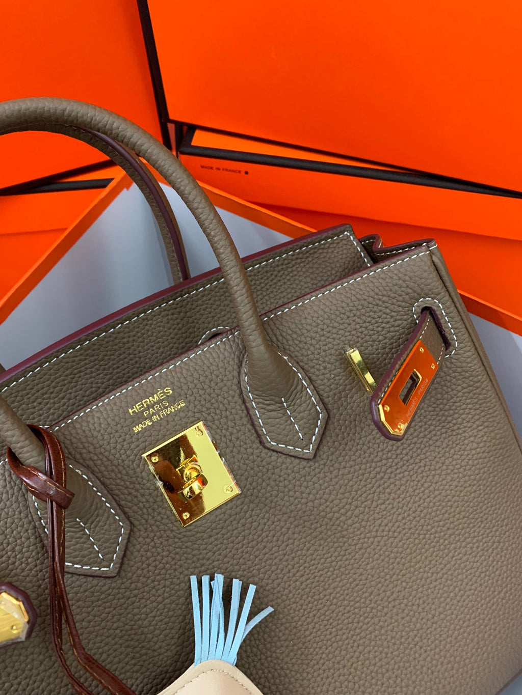 Birkin Platinum Color-Blocked Women's Bag from the Exclusive TOGO Series