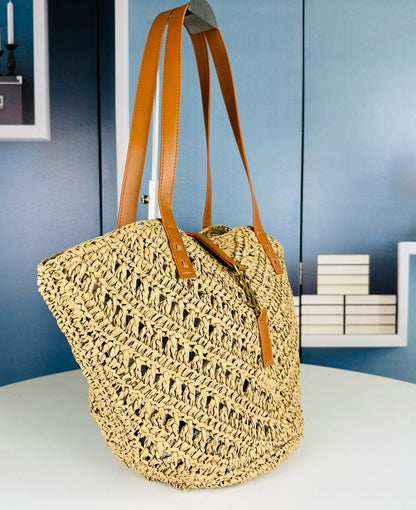 Y*S*L Openwork Straw Basket Bag