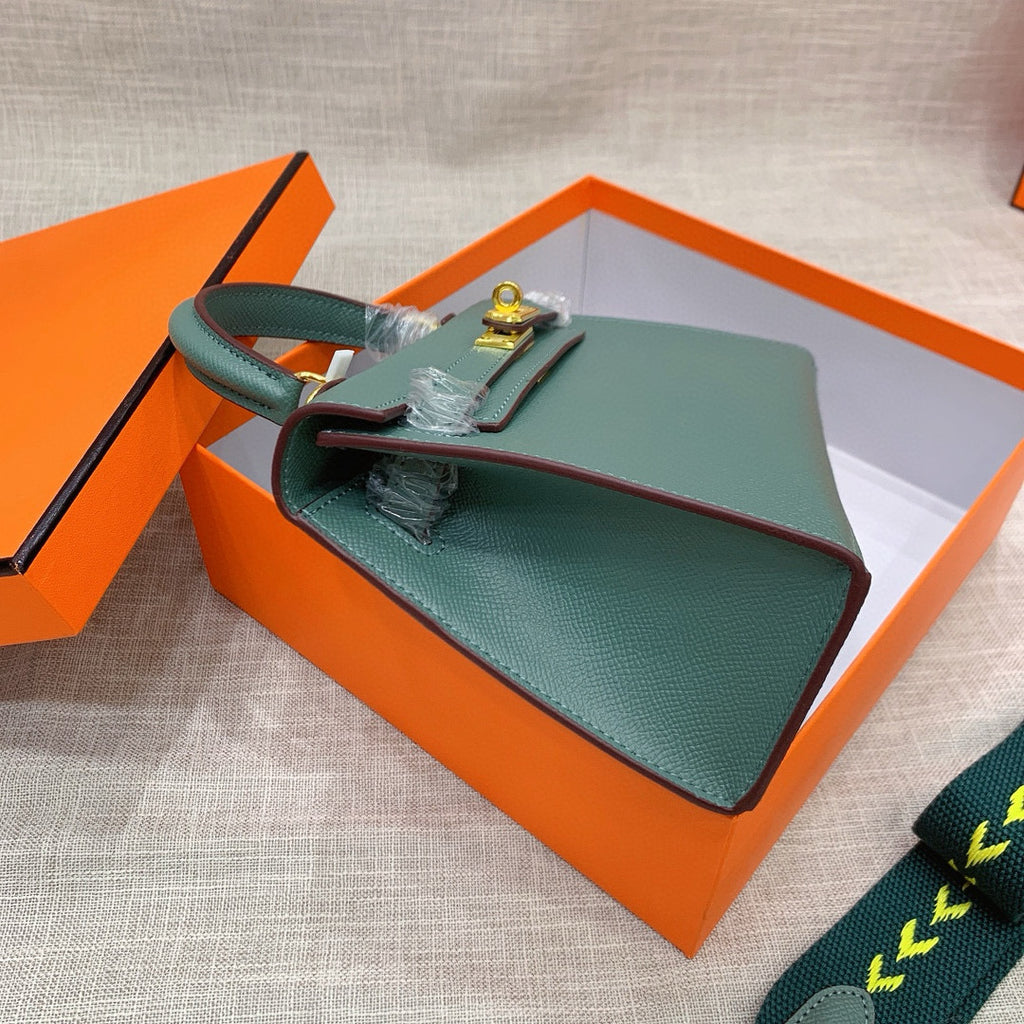 Kelly Palm-Grain Leather Structured Handbag