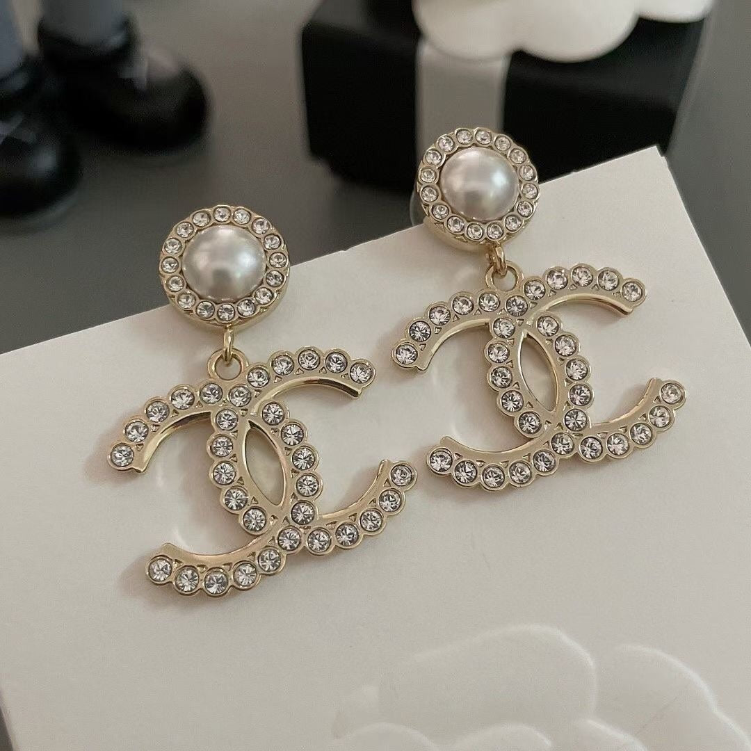 Luxury Crystal Logo Stud Earrings