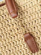 Raffia Woven Bucket Bag | Beige | Calfskin Trim (Premium quality)