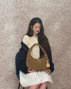 Quilted Suede-Lambskin Shoulder Bag