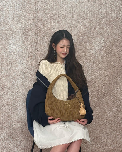 Quilted Suede-Lambskin Shoulder Bag