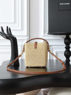 Raffia Woven Bucket Bag | Beige | Calfskin Trim (Premium quality)