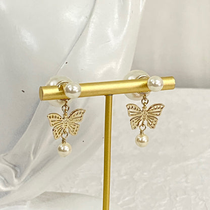 D*I*O*R Pearl Butterfly Stud Earrings: Exquisite Elegance for Every Occasion