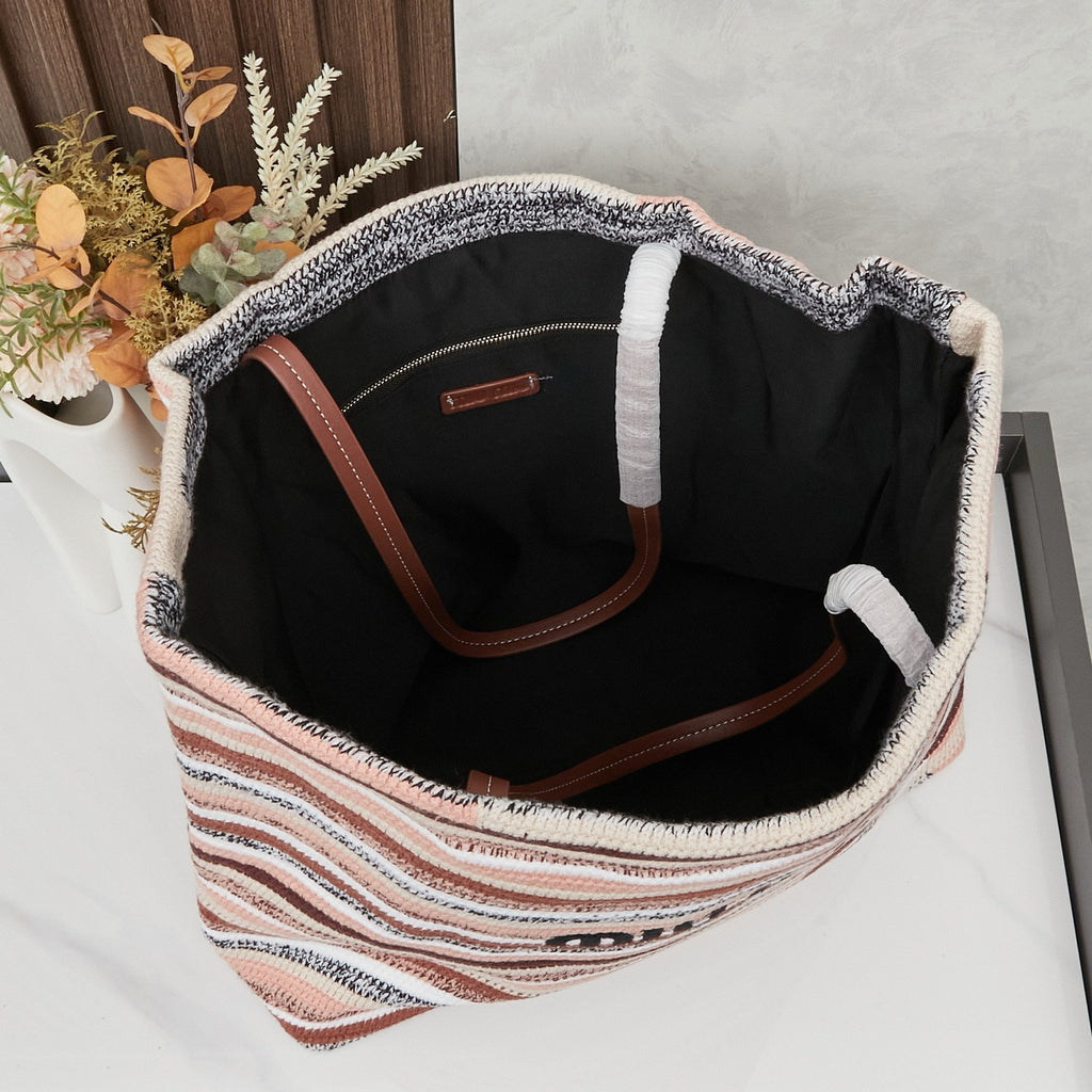 Handwoven Rainbow Embroidered Raffia Tote Bag