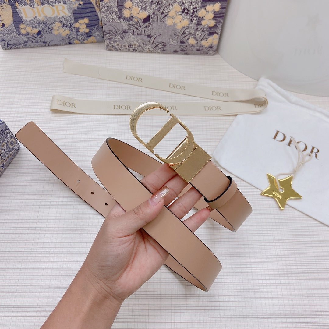 3.0cm Reversible Calfskin Leather Belt – Rotating Metal Buckle