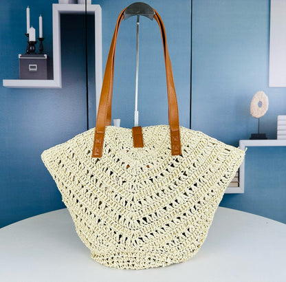 Y*S*L Openwork Straw Basket Bag