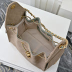 Quilted Hobo Bucket Bag — Vintage Black &amp; Gold
