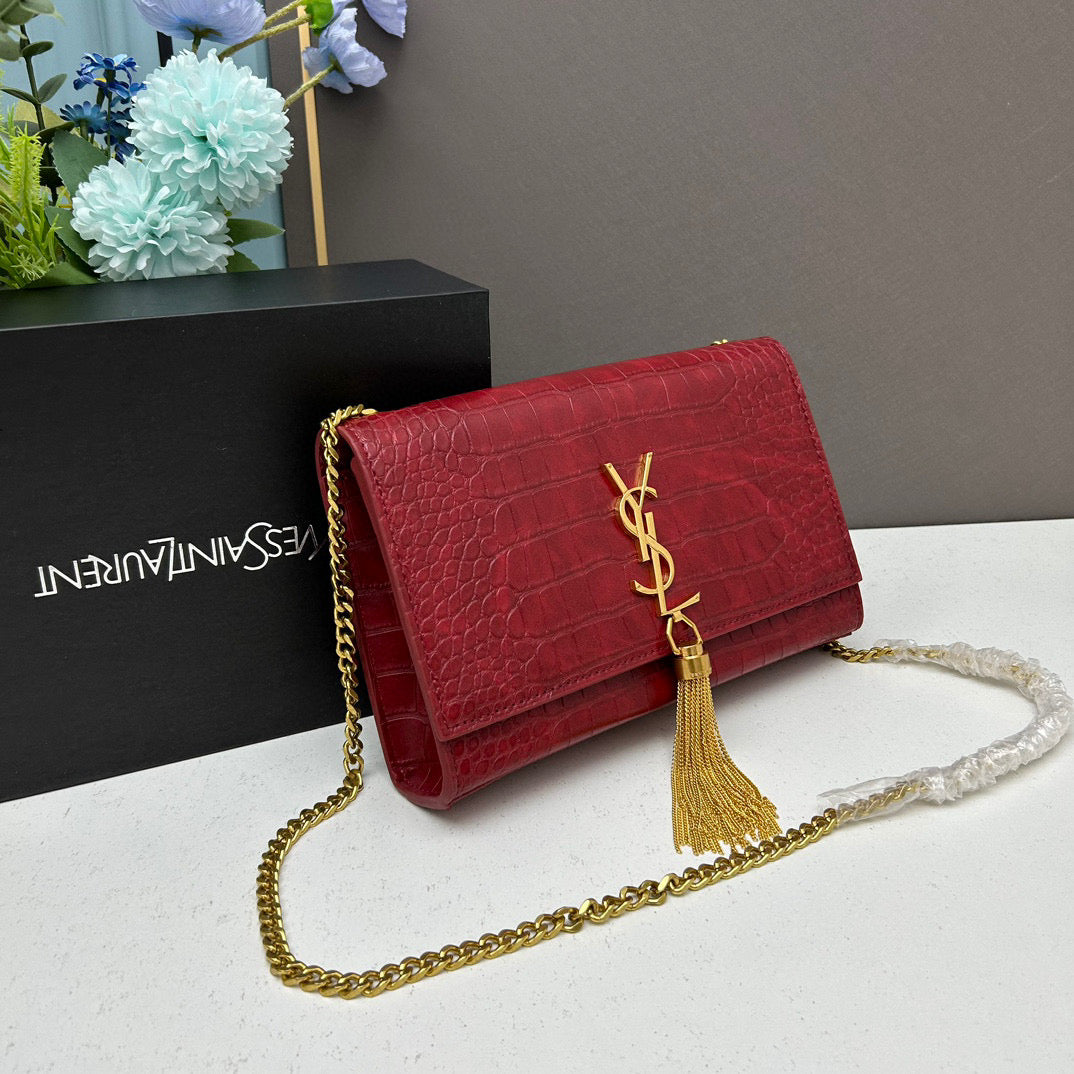 Y*S*L Crocodile Embossed Tassel Bag