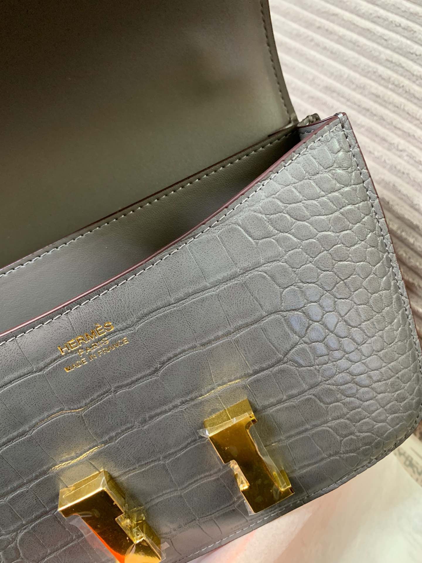 Crocodile-Patterned H*r*m Bag from the Constance Collection