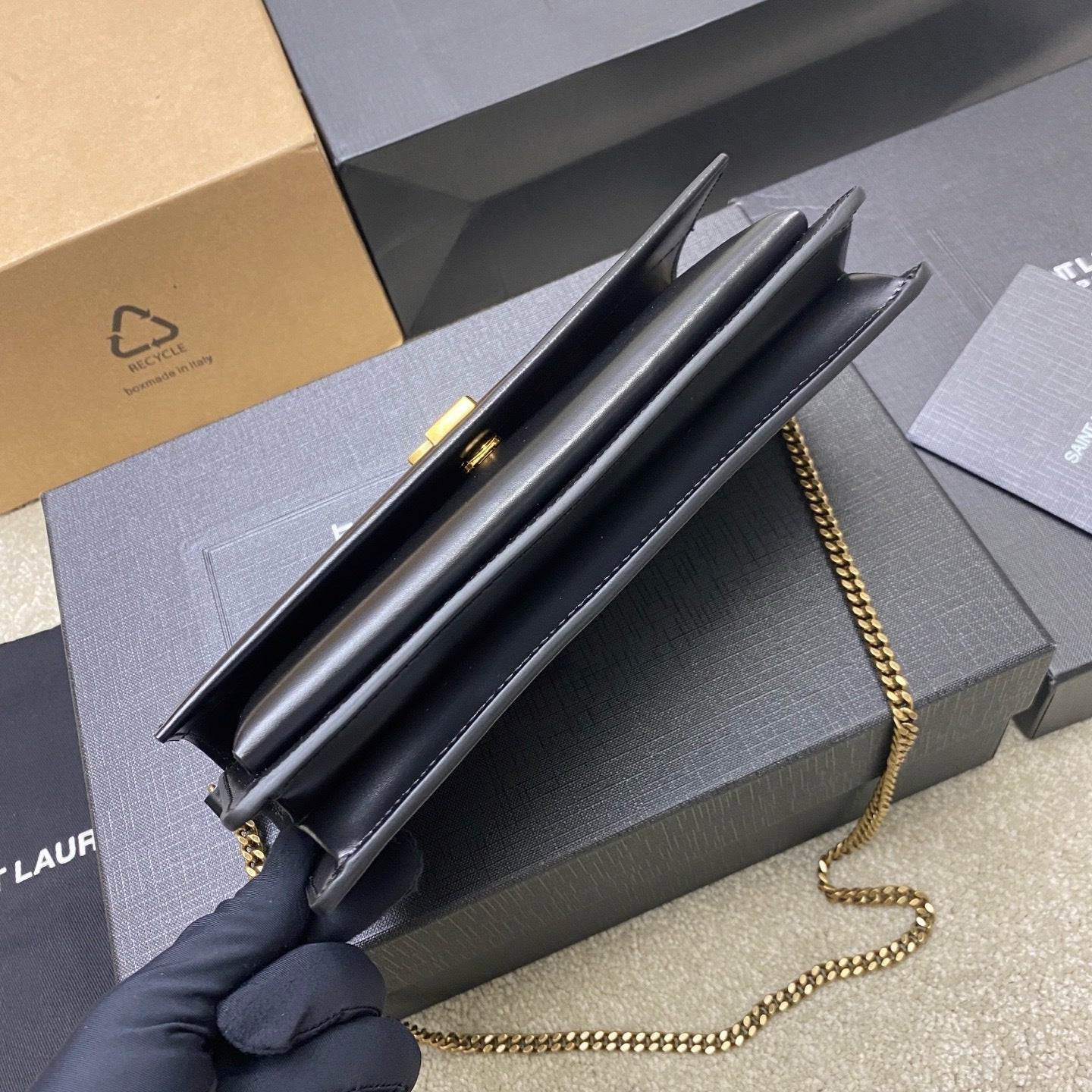 Premium Black Leather Sunset Box Clutch