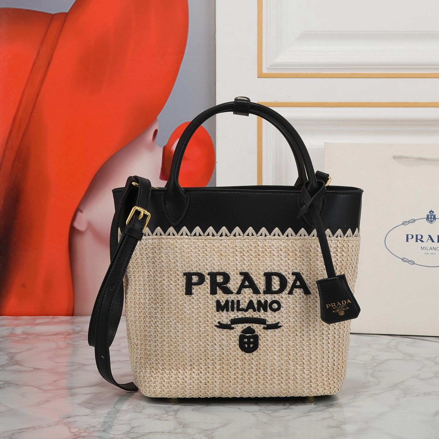 Pra*da Crochet Straw Bag