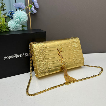 Y*S*L Crocodile Embossed Tassel Bag