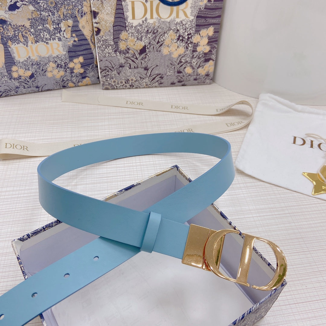 3.0cm Reversible Calfskin Leather Belt – Rotating Metal Buckle