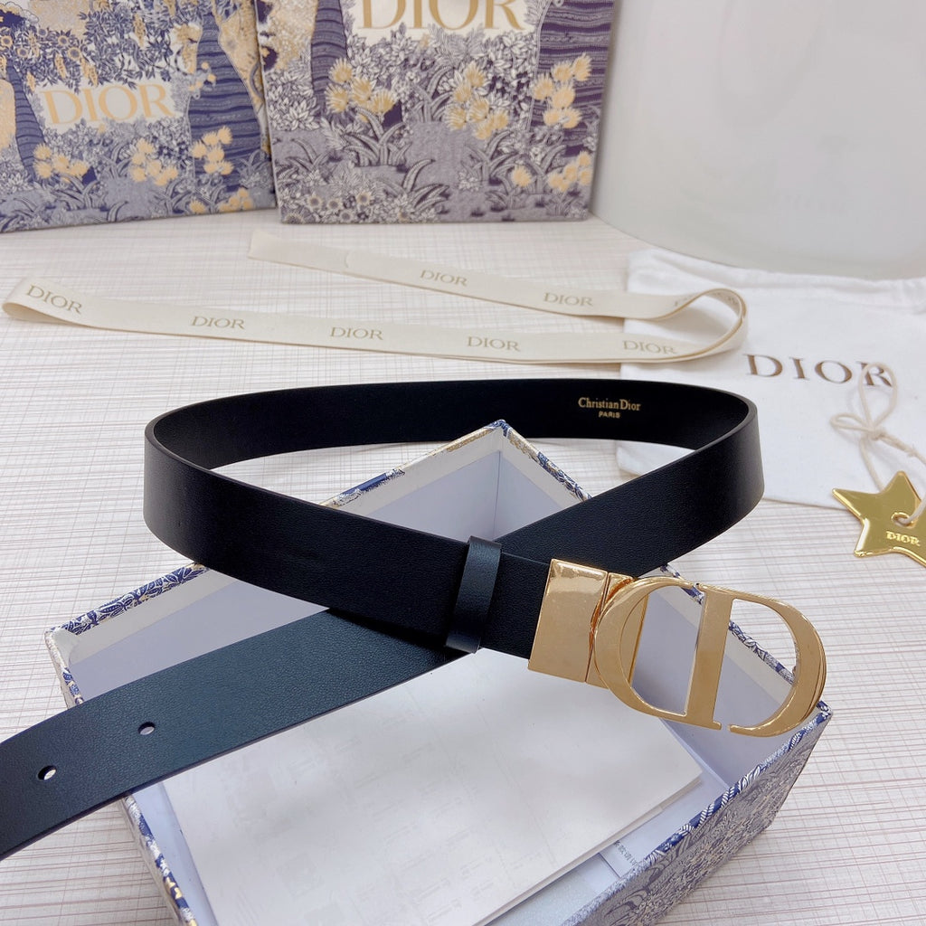3.0cm Reversible Calfskin Leather Belt – Rotating Metal Buckle