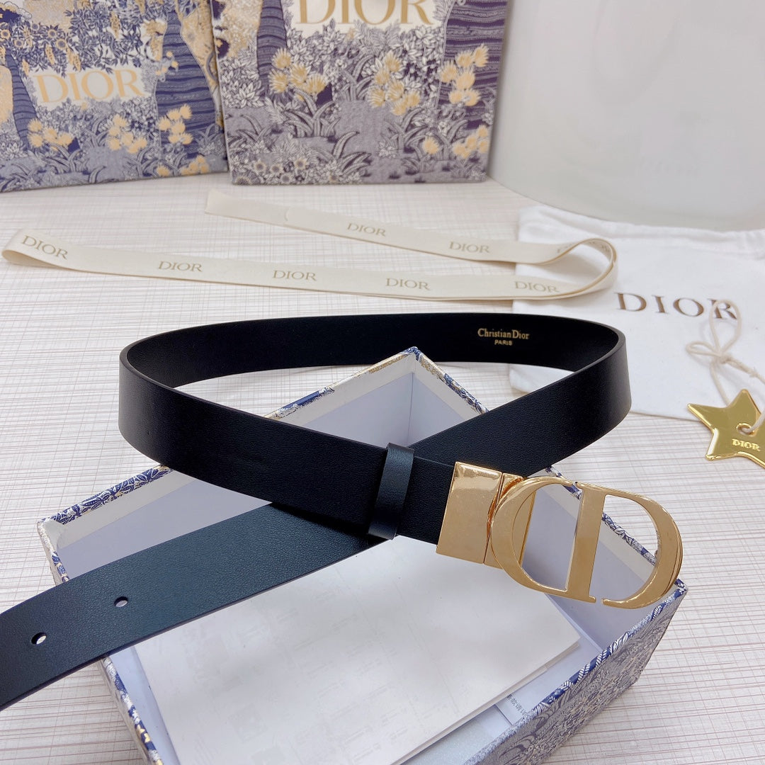 3.0cm Reversible Calfskin Leather Belt – Rotating Metal Buckle