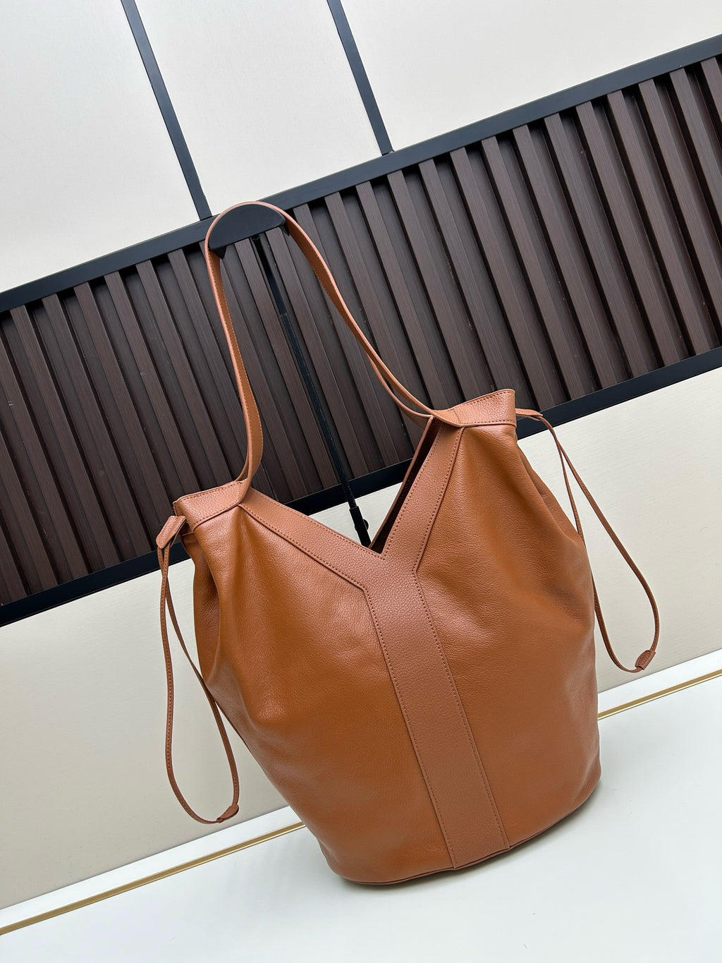 Y Soft-Grain Leather Tote Bucket Bag