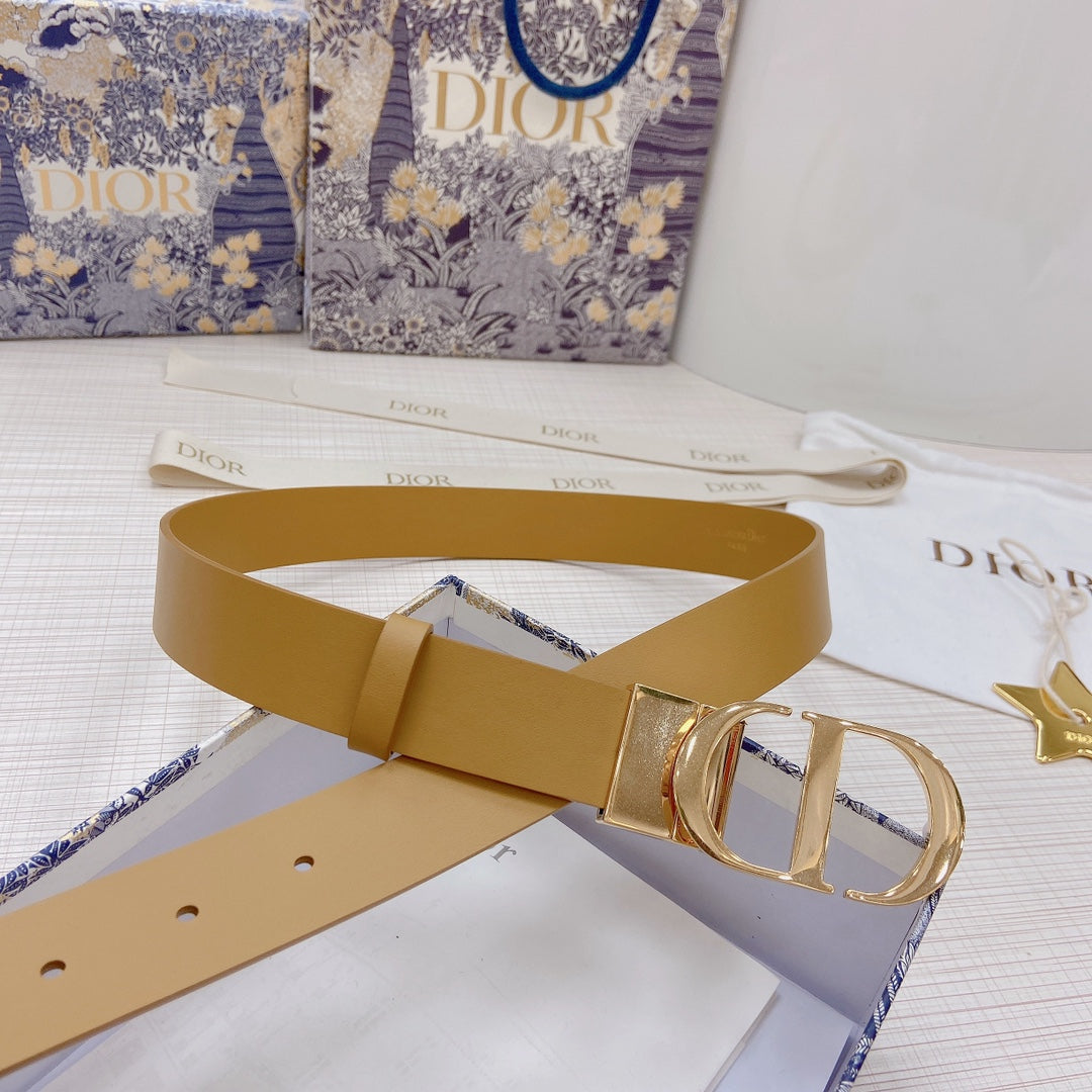 3.0cm Reversible Calfskin Leather Belt – Rotating Metal Buckle