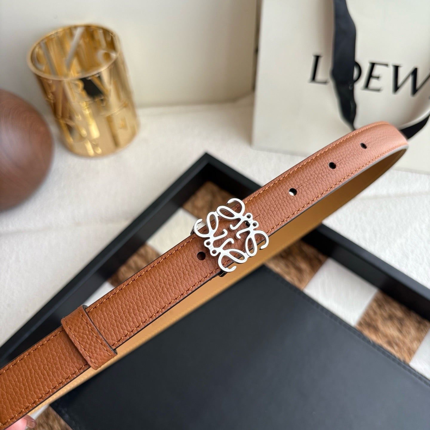 Anagram Buckle Leather Belt
