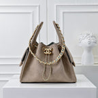 Quilted Hobo Bucket Bag — Vintage Black &amp; Gold