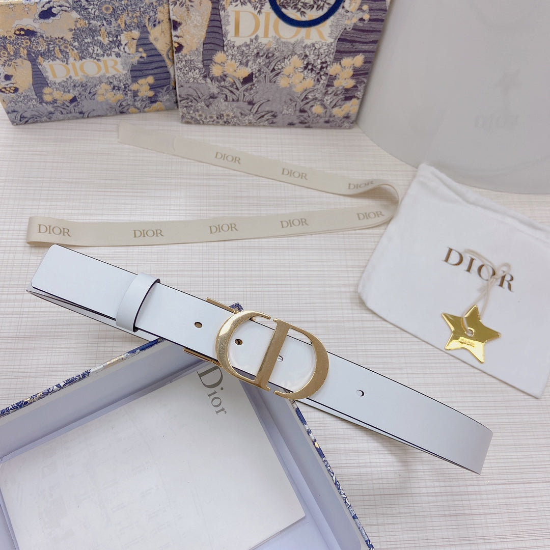 3.0cm Reversible Calfskin Leather Belt – Rotating Metal Buckle