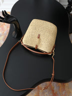 Raffia Woven Bucket Bag | Beige | Calfskin Trim (Premium quality)