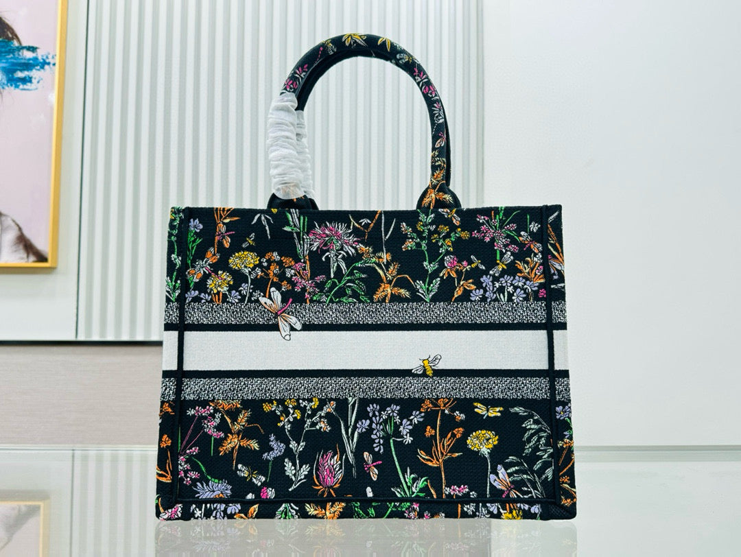 D!or Book Tote (BLACK floral)