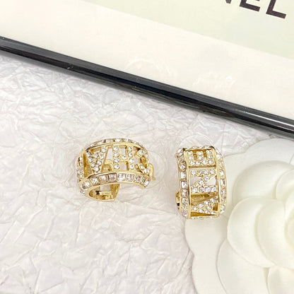 Cha*ne*l 23 Full Diamond Hollow Letter CC Earrings