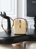 Raffia Woven Bucket Bag | Beige | Calfskin Trim (Premium quality)