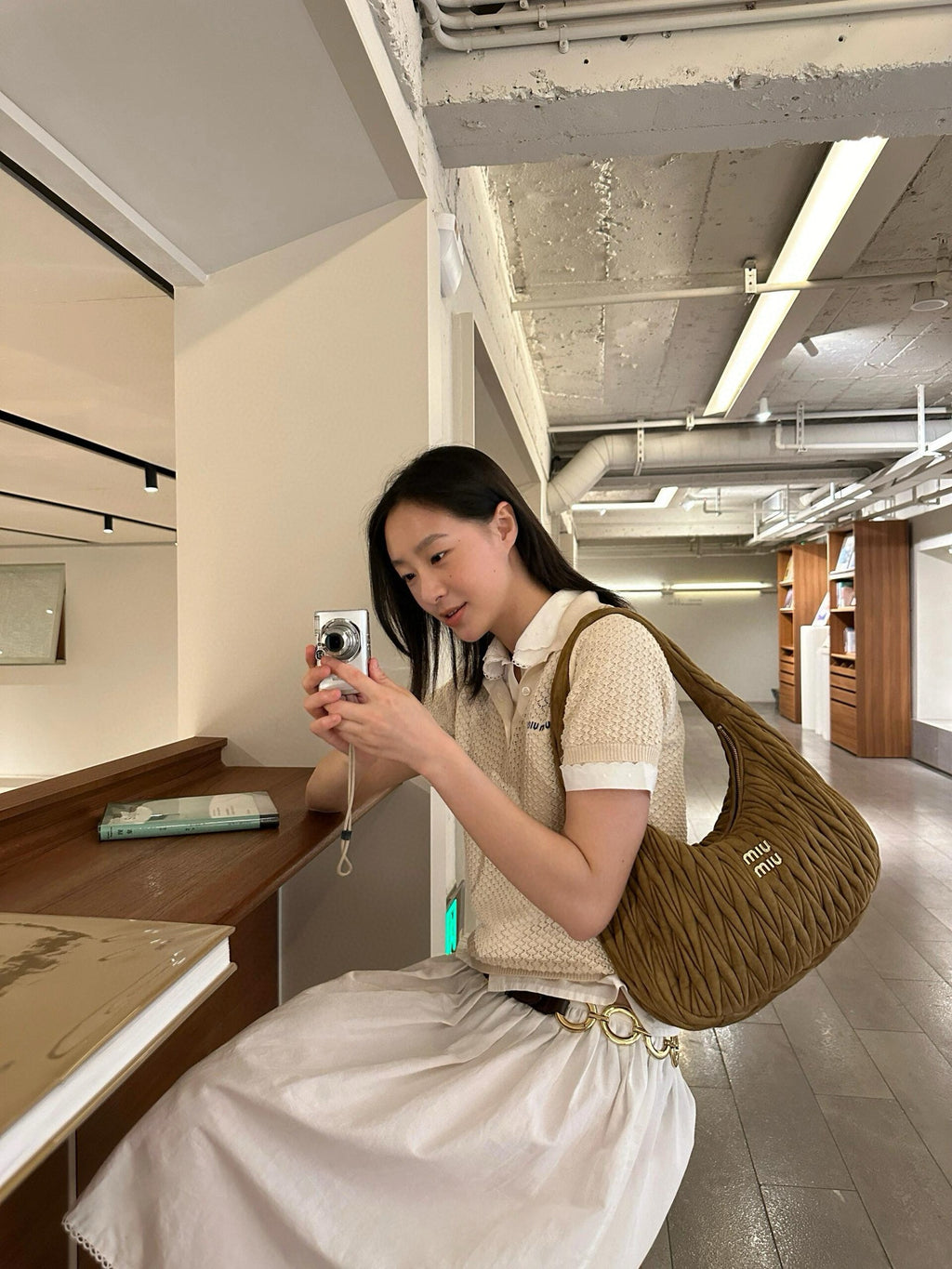 Quilted Suede-Lambskin Shoulder Bag