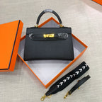 Kelly Palm-Grain Leather Structured Handbag