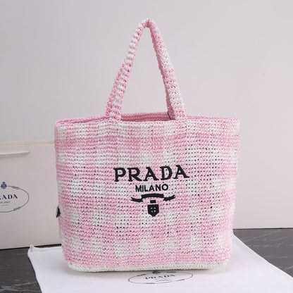 Pra*da Purely Hand-Woven Fiber Tote Bag - Large Size