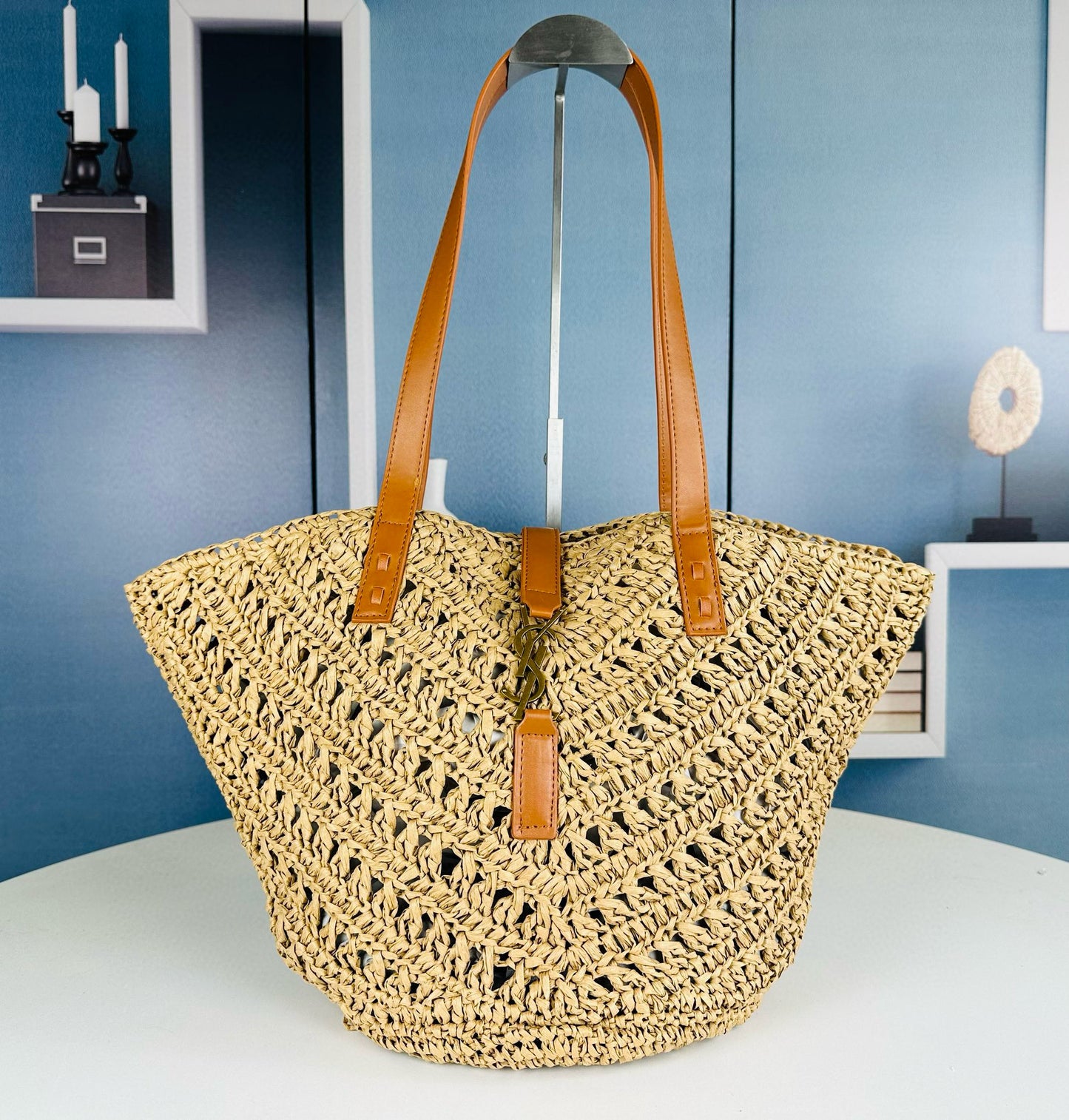 Y*S*L Openwork Straw Basket Bag