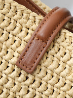 Raffia Woven Bucket Bag | Beige | Calfskin Trim (Premium quality)