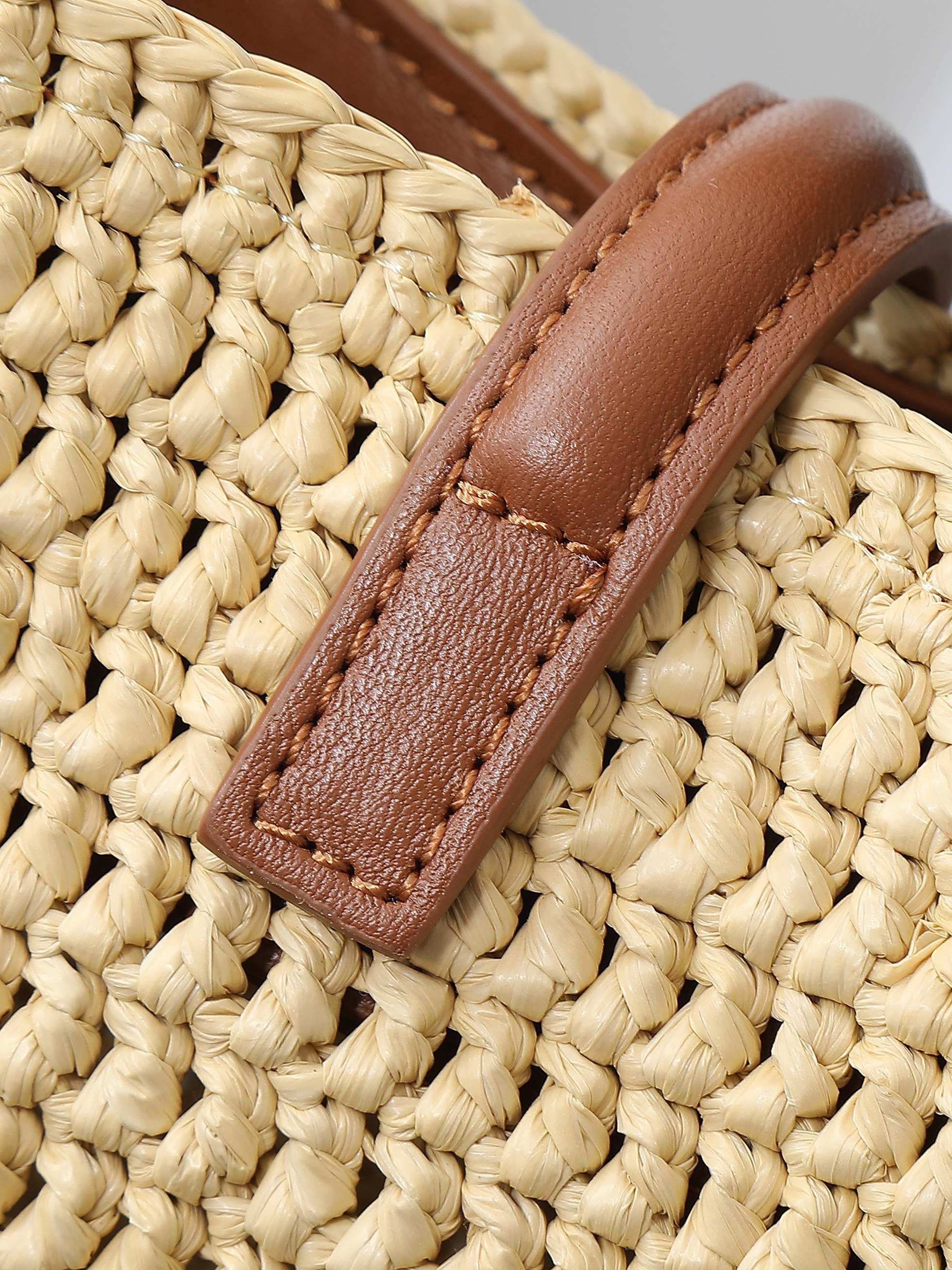 Raffia Woven Bucket Bag | Beige | Calfskin Trim (Premium quality)