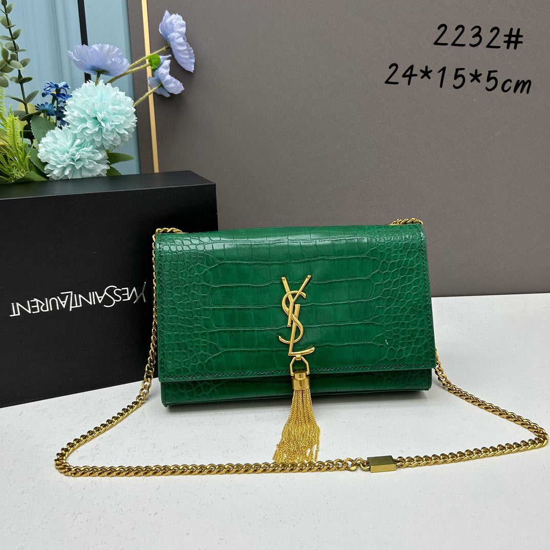 Y*S*L Crocodile Embossed Tassel Bag