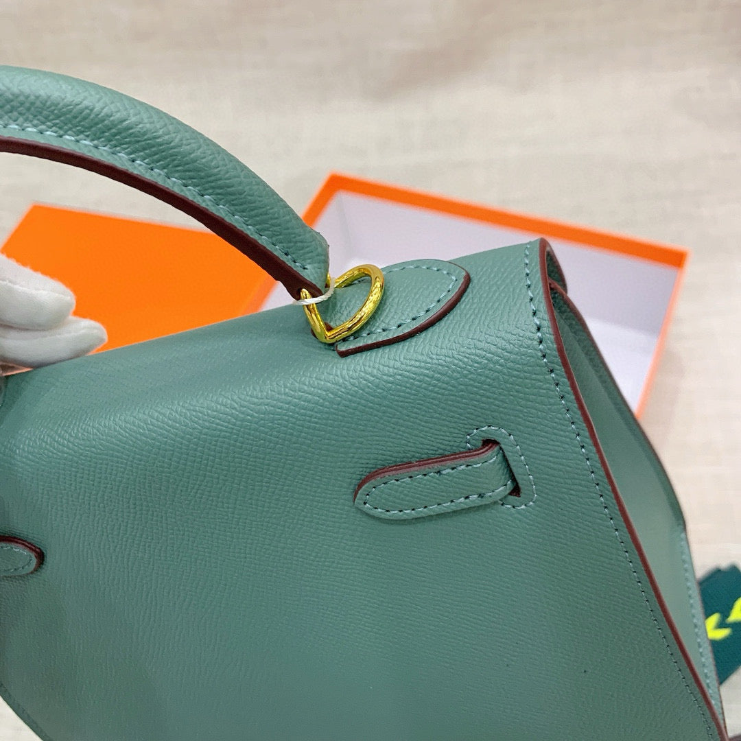 Kelly Palm-Grain Leather Structured Handbag