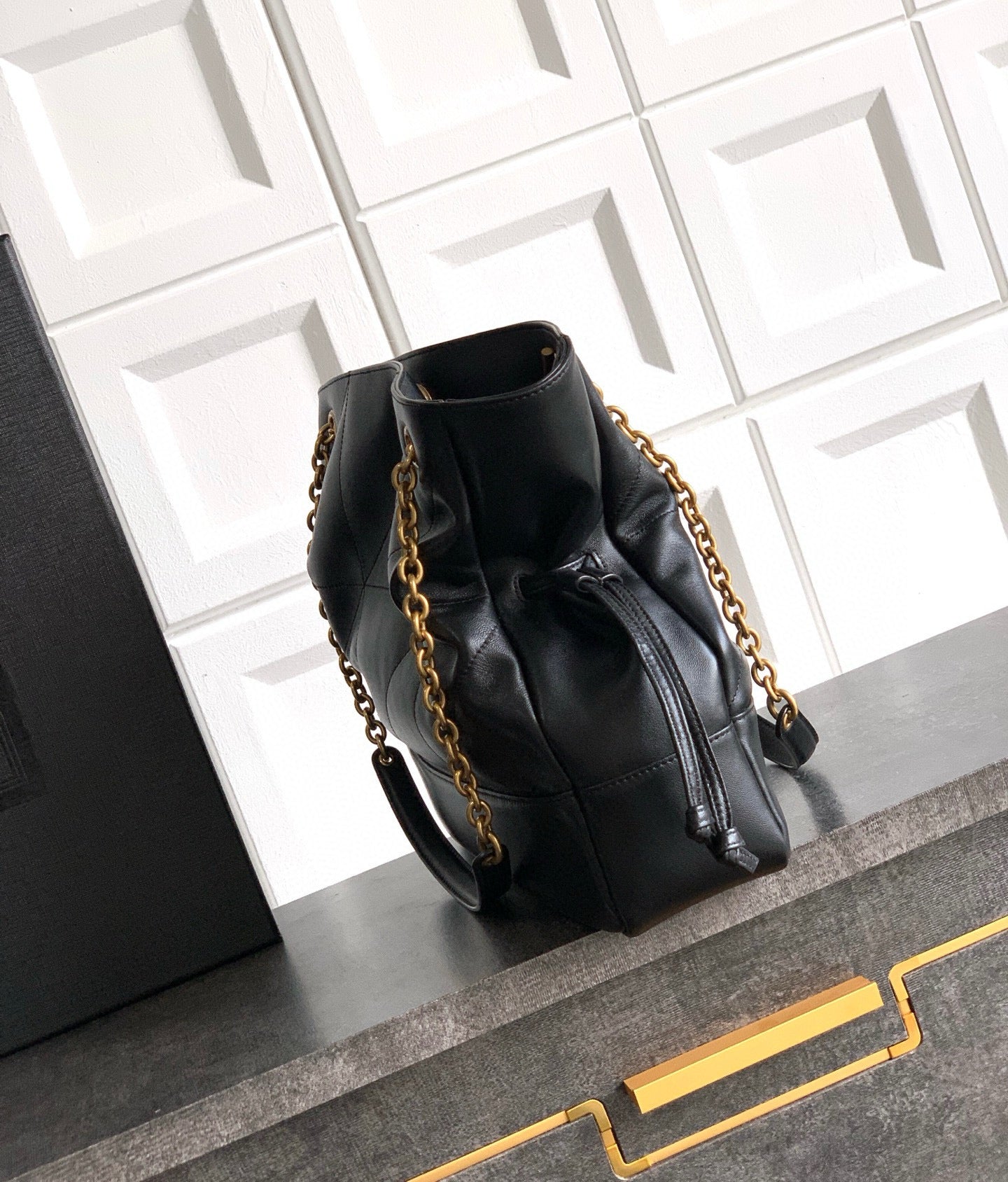 Elegant Black Lambskin Shoulder Tote