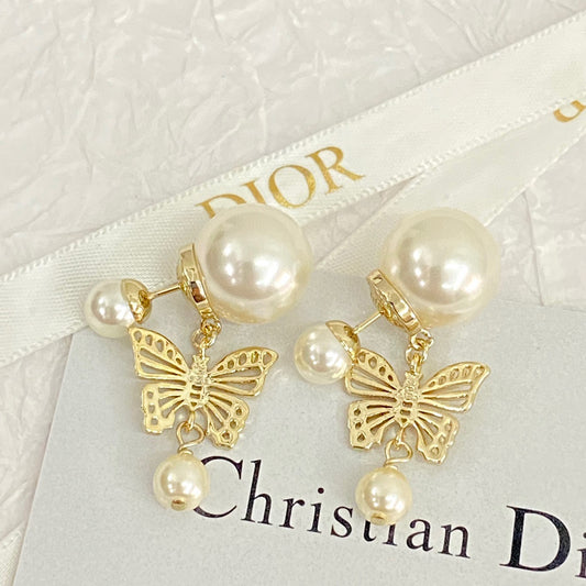 D*I*O*R Pearl Butterfly Stud Earrings: Exquisite Elegance for Every Occasion