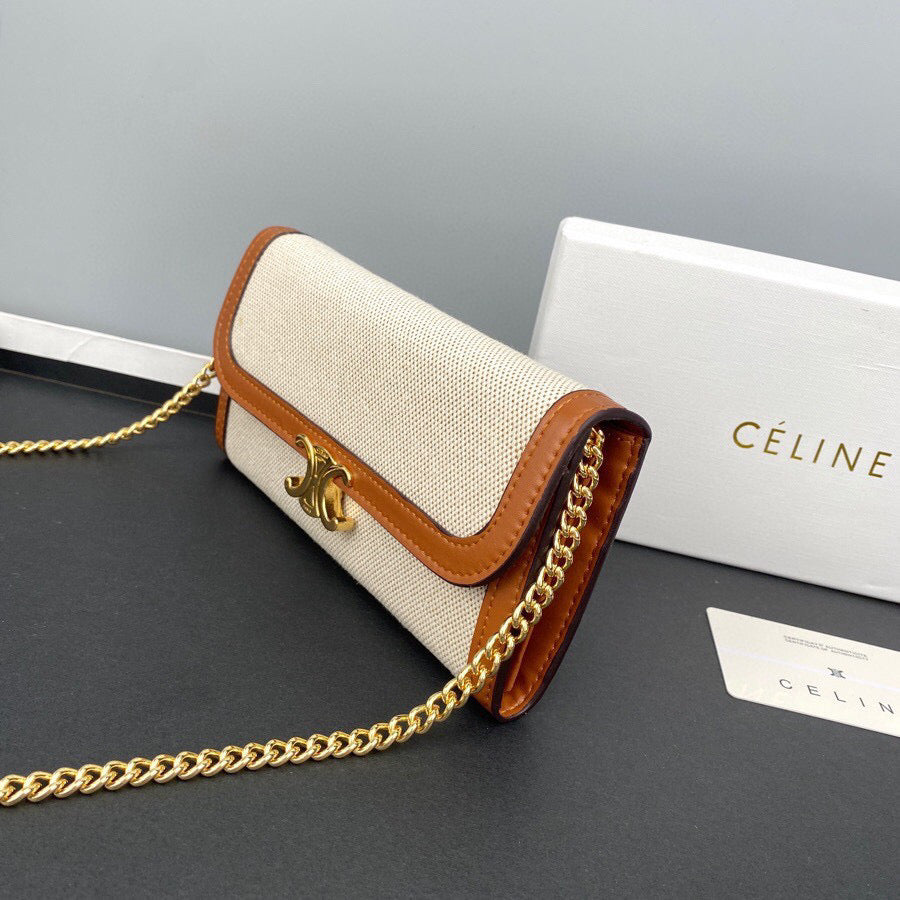 Cel**ine White/Brown Leather Shoulder Bag