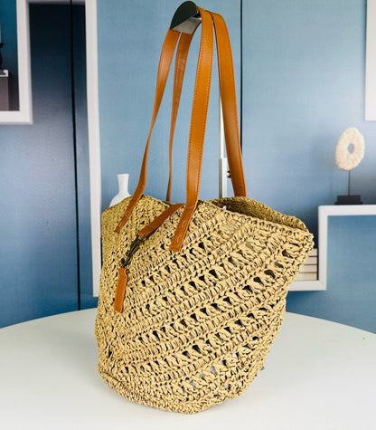 Y*S*L Openwork Straw Basket Bag