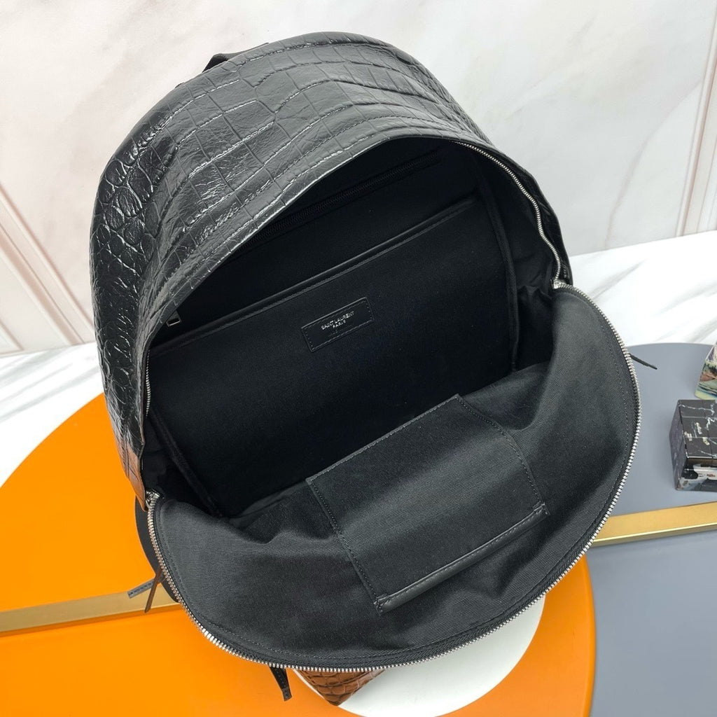 Crocodile-Embossed Leather Backpack